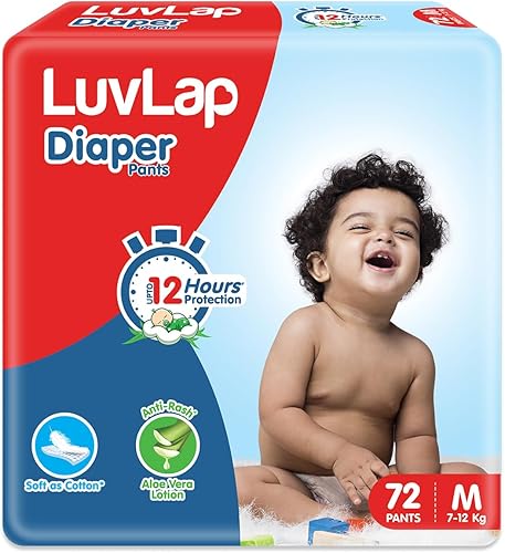 LuvLap Baby Diaper Pants M Size (Medium), with Aloe Vera Lotion for rash protection, Pack of 72 Count, with upto 12Hr protection For babies of 7 to 12Kg — 41% Off on Amazon