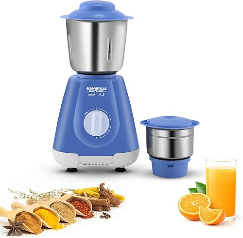 Maharaja Whiteline Smart Mixer Grinder | 500-watt | 20000 RPM Motor Speed | Air Ventilation System | Stainless-Steel Jars & Blades | Unique Jar Flow Breakers | 2 Year Motor Warranty |Blue — 52% Off on Amazon