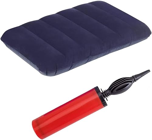 MeeTo Cotton Small Squared Travel Flocked Fabric Air Pillow with Air Pump, Compact, Comfortable, for Neck & Lumbar Support, Camping and Hiking, Blue Color, Pack of 1 Air Pump & Pillow (Pack of 1) — 59% Off on Amazon