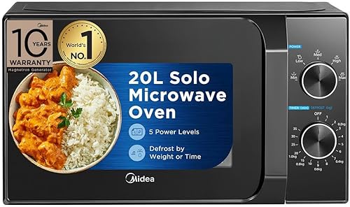 Midea 20L Solo Microwave Oven (MMO20CXAMMPEBK, Black, 5 power levels & Defrost function) — 51% Off on Amazon