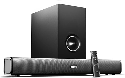 Mivi Nex 150 Soundbar [New Launch], 150 Watts, 2.1 Channel System with Soundbar and Subwoofer, Nex PowerStage Tech, Signature Sound, Multiple Input Modes, Made in India — 80% Off on Amazon