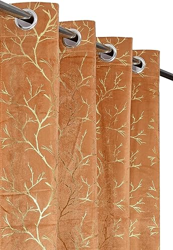 Premium Velvet Foil Blackout Curtains for Living Room & Bedroom | 5ft Long Window Parda| Heavy Fabric | Light Blocking, Noise Cancelling, Designer Drapes (Set of 1 Pcs, Golden Colour) — 80% Off on Amazon