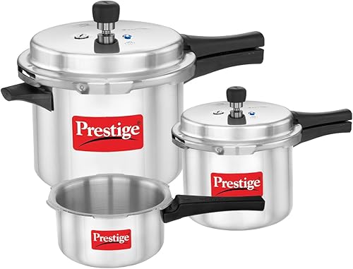 Prestige 2 Litre + 3 Litre + 5 Litre Aluminium Popular Max Outer Lid Pressure Cooker Combo with 2 Lids | Gas & Induction Compatible | Visual Pressure Indicator | Gasket Release Sys | 5Y Warranty | ISI — 45% Off on Amazon