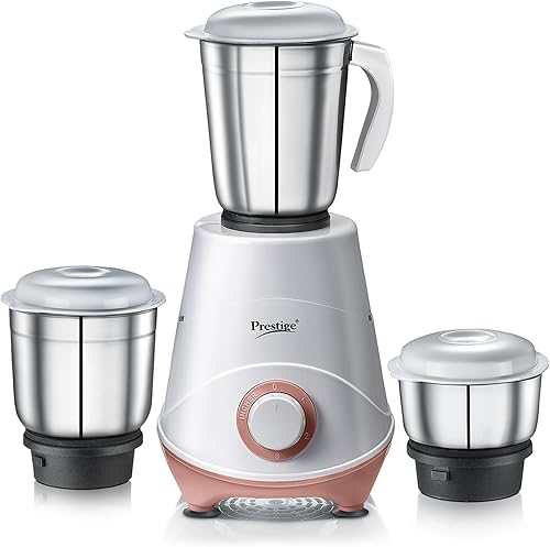 Prestige 500W Nexus Mixer Grinder with 3 Stainless Steel jars|1200ml Wet Jar,800ml dry jar, 400ml chutney jar|3 Super-efficient Blades|3 motor setting|Sturdy Handles |2 Yrs Warranty|White & Rose Gold — 50% Off on Amazon