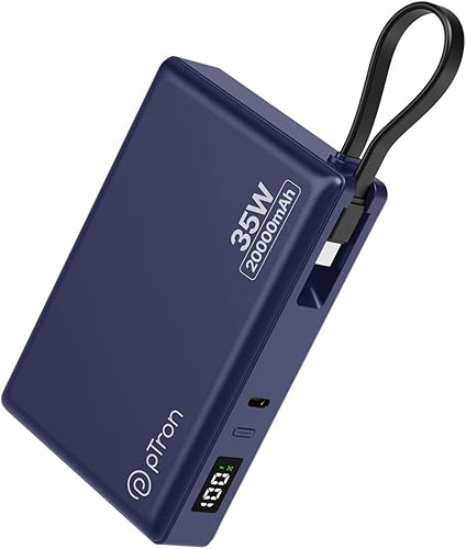 pTron Dynamo Sprint 20000mAh 35W Super Fast Charging, USB Type-C Input Power Bank Compatible with QC3.0/PD3.0, Built-in Charging Cable, 3 Charging Outputs, Type-C Input/Output Port (Indigo Blue) — 65% Off on Amazon