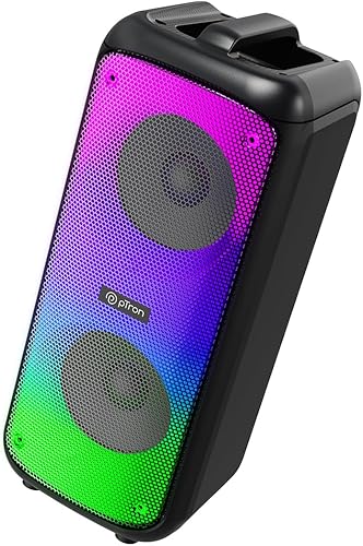 pTron Fusion Beats 48W Bluetooth Party Speaker w/Immersive Sound, Dual 4 inch Neo Drivers, Rhythmic RGB Lights, 6Hrs Playtime, BT5.3/Aux/TF Card/USB Playback Modes, Type-C Charging (Midnight Black) — 65% Off on Amazon