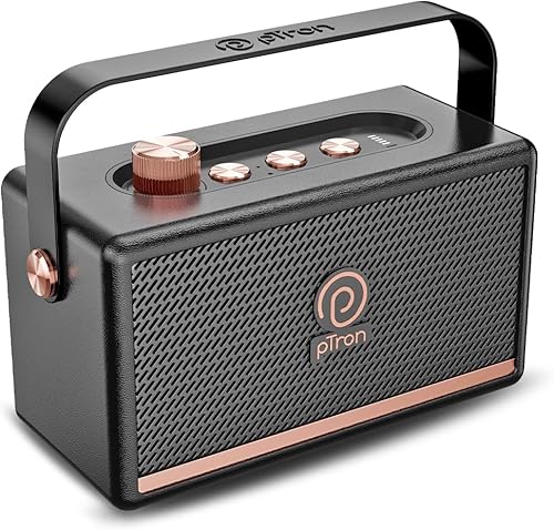 pTron Fusion Pro Retro Signature 20W Bluetooth Speaker with Pristine Sound, 8 Hours Playtime, Dual Drivers, Playback via BT5.3/USB/TF Card, Easy Controls, Portable Speaker & Type C Charging (Black) — 69% Off on Amazon