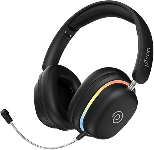 pTron Studio Xtreme, 70hrs Playtime, 40ms Low-Latency, Wireless Over Ear Headphones w/Detachable Mic & TruTalk ENC Calls, 40mm Drivers, RGB Lights, BT5.4, Dual Device Pairing & Type-C Charging (Black) — 68% Off on Amazon