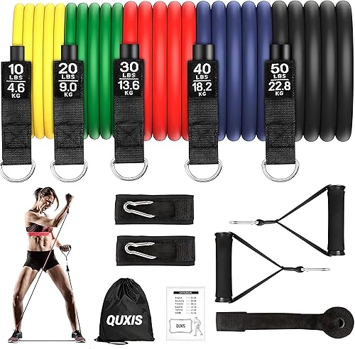 Resistance Tube for Men and Women [Upto 45Kg] | Resistance Band Set & Exercise Bands | Resistance Band for Pull Up | (11 Pieces Tube Set) Gym Equipment for Home Workout | Natural Rubber — 74% Off on Amazon