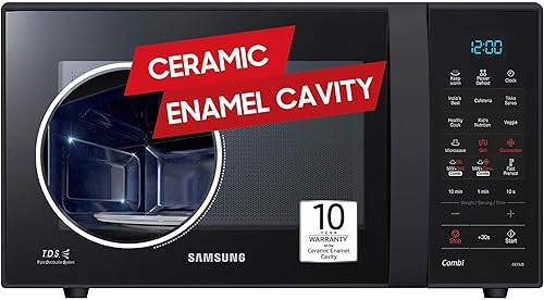 Samsung 21 L, Convection Microwave Oven (CE73JD-B1/XTL, Black, Various Cooking Modes, Pre heat, Eco Mode, Power Defrost, Auto Cook, Wire Rack, Ceramic Enamel Cavity with 10 year warranty) — 16% Off on Amazon