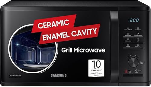 Samsung 23 L Grill Microwave Oven (MG23A3515AK/TL, Black, Various Auto Cook Programs, Keep Warm, Quick Defrost, LED Display, Wire Rack, Ceramic Enamel Cavity with 10 Year Warranty) — 27% Off on Amazon