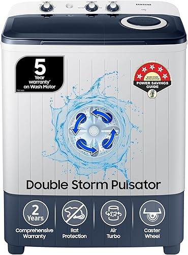 Samsung 6.5 kg, 5 star, Semi-Automatic Top Load Washing Machine (WT65R2200LL/TL, Air Turbo Drying, LIGHT GRAY, 5 Year Warranty on Wash Motor) — 28% Off on Amazon