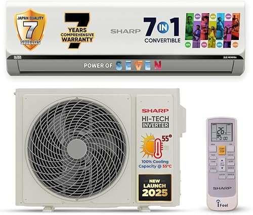 SHARP 1.5 Ton 5 Star Inverter Split AC (Copper, 1 Year Comprehensive Warranty, 7-in-1 Convertible, 2025 Model AH-SI18V5B-SC) — 47% Off on Amazon