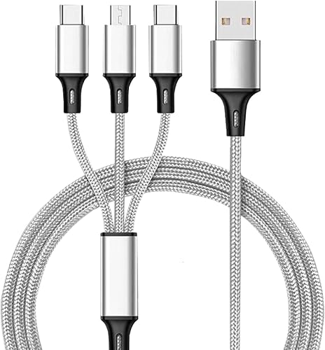 SKYCELL Unbreakable 1.2 Mtr 3 in 1 Multi Car Charger Cable for Fast Charging/Multi Pin USB Charging Cable Compatible for Car, iPhone, iPad, Samsung, Grey — 78% Off on Amazon