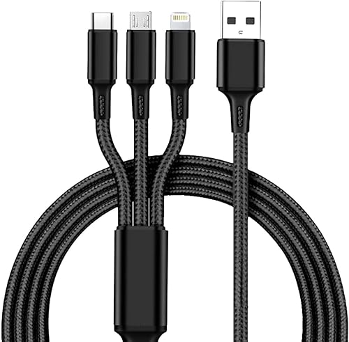 SKYCELL Unbreakable 1.2 Mtr 3 in 1 Multi Charger Cable for Fast Charging/Multi Pin USB Charging Cable Compatible for Car, iPhone, iPad, Samsung, Black — 78% Off on Amazon