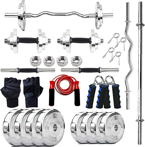 Steel Home Gym Set Combo kit with 3Ft Curl, 5Ft Straight Rod Steel Weight Plates Combo, Gym Equipment for Workout Fitness Exercise Kit & Equipment Set (10kg-50Kg) (30) — 71% Off on Amazon