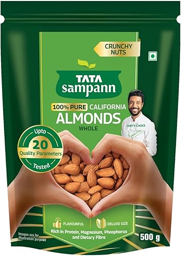 Tata Sampann Pure California Almonds/Badam Whole, 500g, Real Nuts, High in Fiber, Badam Giri, Rich in Protein, Magnesium, Phosphorus and Dietary Fibre, Nuts & Dry Fruits — 29% Off on Amazon