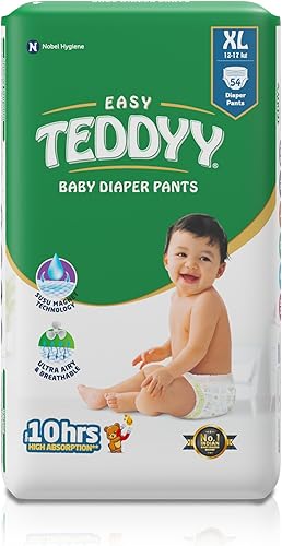 TEDDYY Easy Baby XL Size Diaper Pant Style | 54 Count (Extra Large) | 12–17 kg (Pack of 1) | Long Protection Hours | Anti-Bacterial | Airy Breathable Fit | Rapid Soaker Channels & Wetness Indicator — 50% Off on Amazon