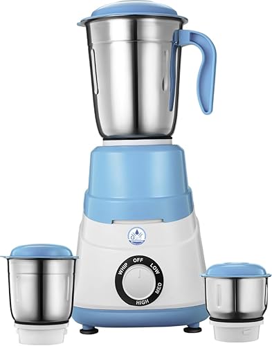 Thunder 750 W Mixer Grinder with 3 Multipurpose Jars for Grinding, Blending & Mixing | High-Performance Motor | Super Efficient & Power Saving | 1Y Warranty(Neo | 3 Jars | White, Sky Blue) — 61% Off on Amazon