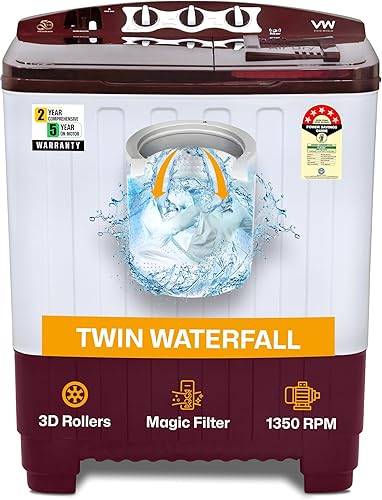 VW 8 kg 5 Star Super Wash Semi Automatic Top Load Washing Machine SuperWash0080P (White & Burgundy) — 64% Off on Amazon