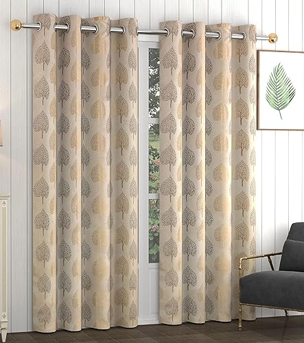 Yellow Weaves Rich Jacquard Fabric Curtains for Door, Lilac Leaf, 7 Feet, Pack of 2, Beige Brown,Eyelet — 52% Off on Amazon