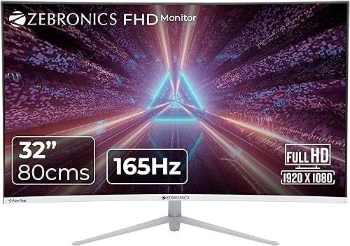ZEBRONICS AC32FHD LED, Gaming Monitor, 32 inch (81.28cm), 300 nits, 165hz, 1800R Curved wide screen, FHD, 1080p, Wall Mountable, HDMI, DisplayPort, USB Port, Metal stand, Built-in Speakers — 64% Off on Amazon