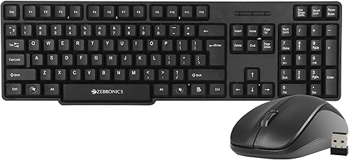 ZEBRONICS Companion 107 2.4GHz Wireless Keyboard & Mouse Combo, 104 Keys, UV Printed keycaps, 12 Integrated Multimedia Keys, 3 Button Mouse, 1200 DPI, High Precision, Advanced Optical Sensor (Black) — 40% Off on Amazon